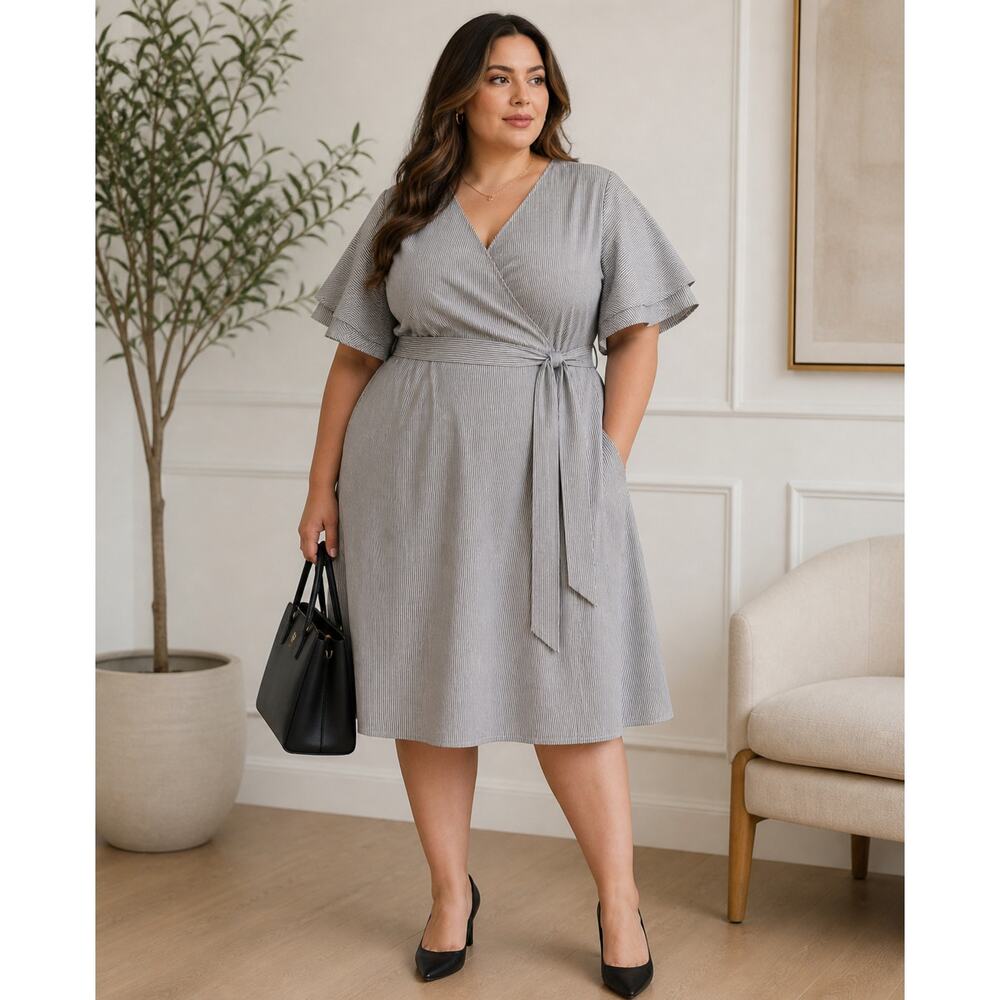 Boutqiue Plus Stripe Wrap style dress 24W